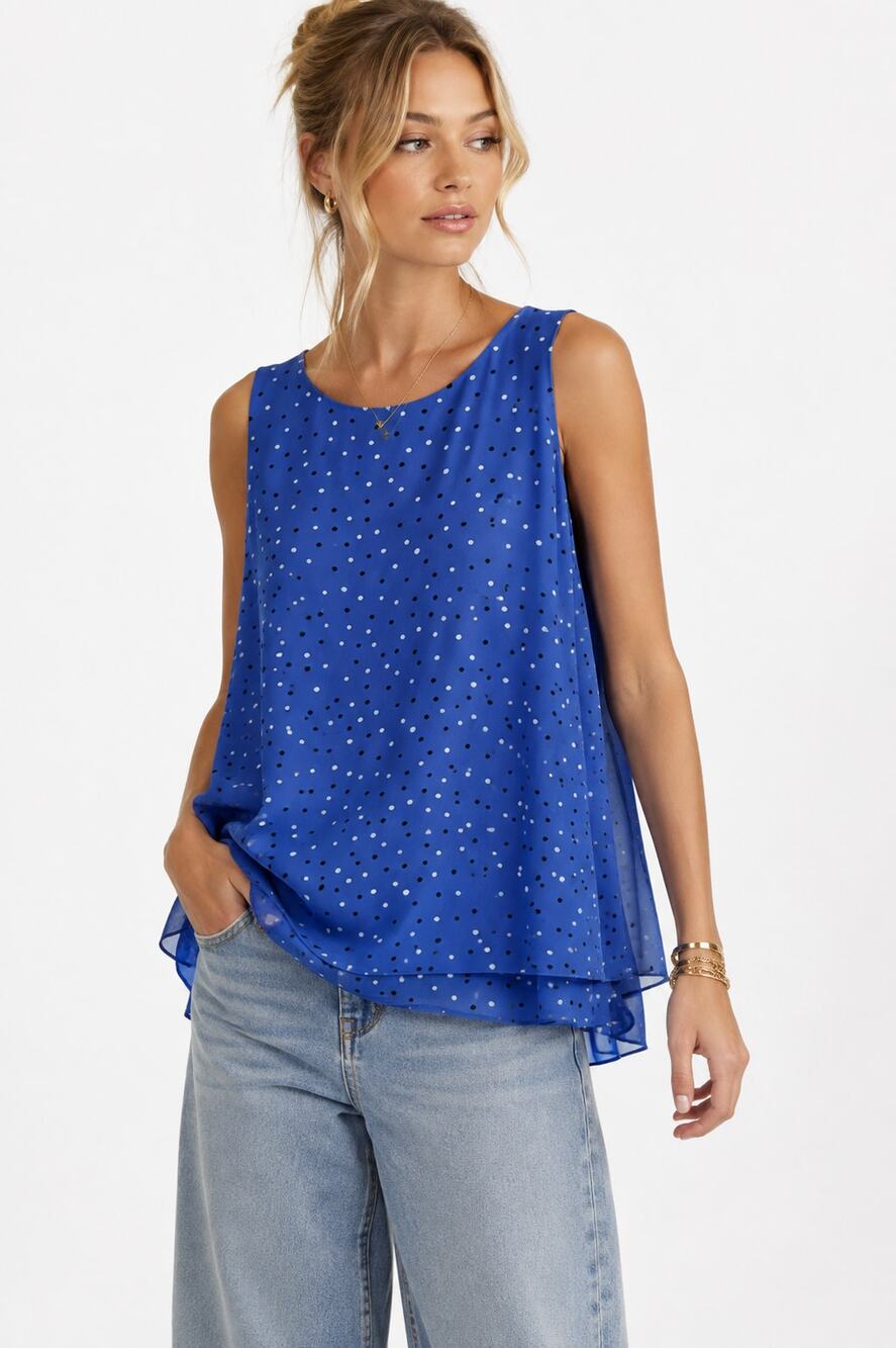 Ann Taylor Blue Sleeveless Blouse Womens S Layered Tank Top Preppy Flowy Shirt